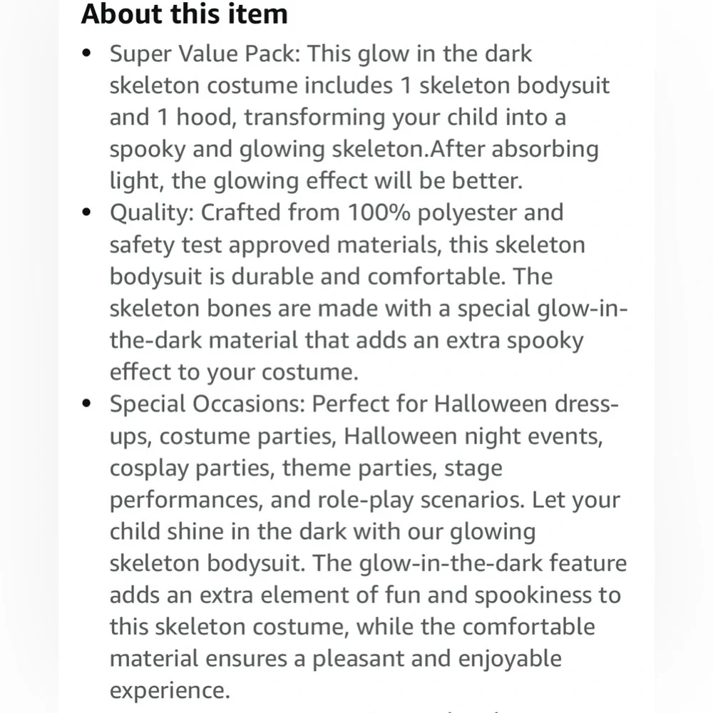 Spooktacular Creations Skeleton Glow‎ in the Dark Halloween Costume Size Large